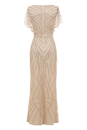 Sheath V Neck Light Khaki Mor til brudekjole med perle